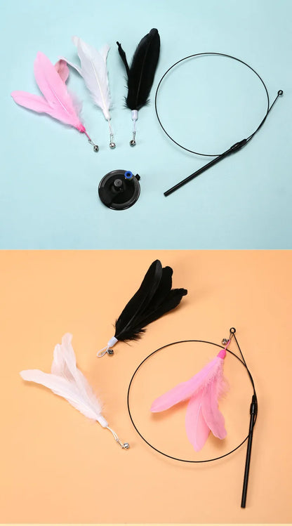 Interactive Feather Cat Wand — Suction Cup Hands-Free Teaser Toy
