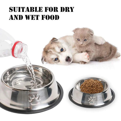 Stainless Steel Non-Slip Pet Food Bowl — Pawprint Design