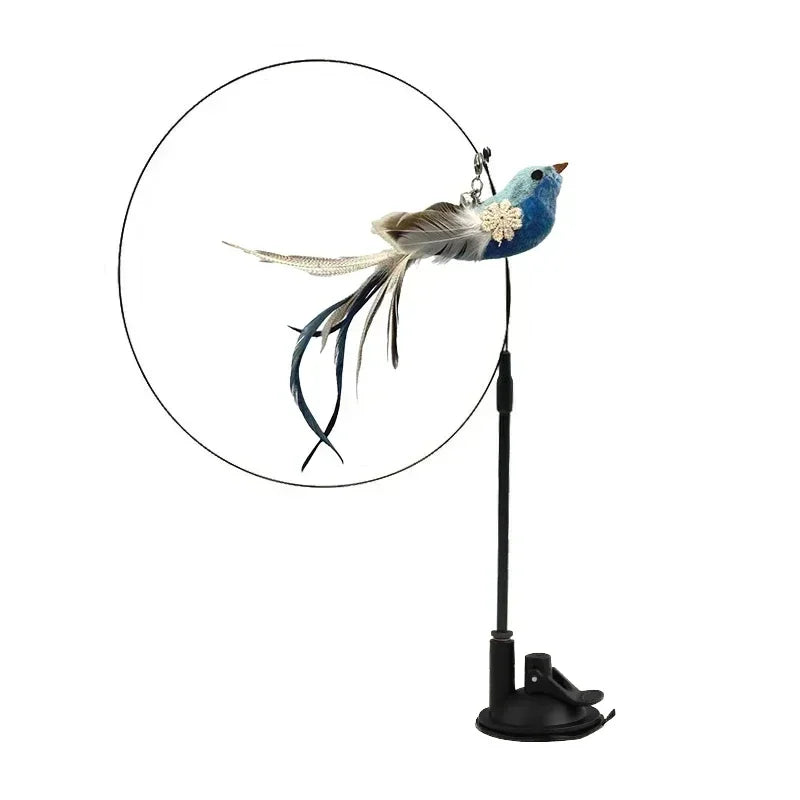 Simulation Bird Cat Teaser Wand — Interactive Feather Toy with Bell