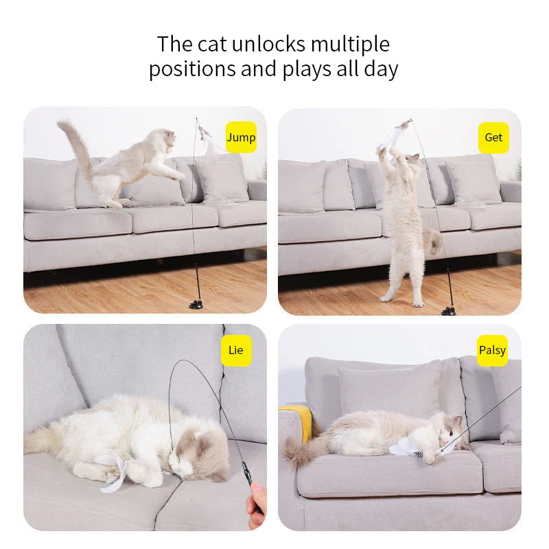 Interactive Feather Cat Wand — Suction Cup Hands-Free Teaser Toy