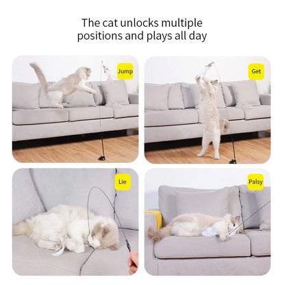 Interactive Feather Cat Wand — Suction Cup Hands-Free Teaser Toy