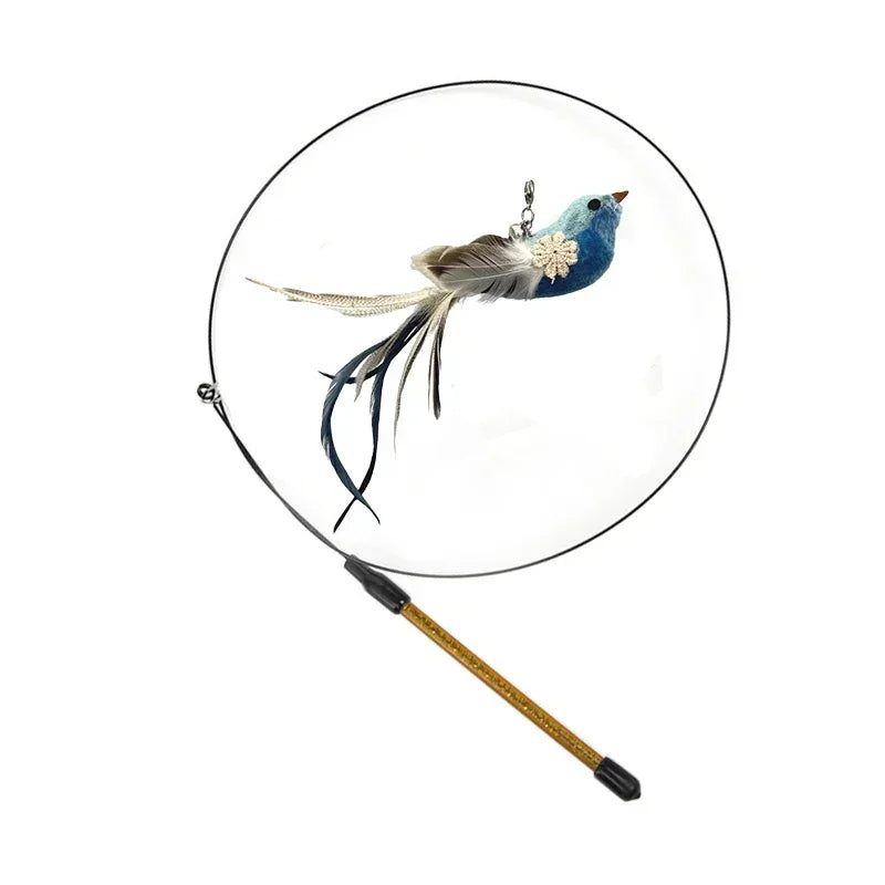 Simulation Bird Cat Teaser Wand — Interactive Feather Toy with Bell