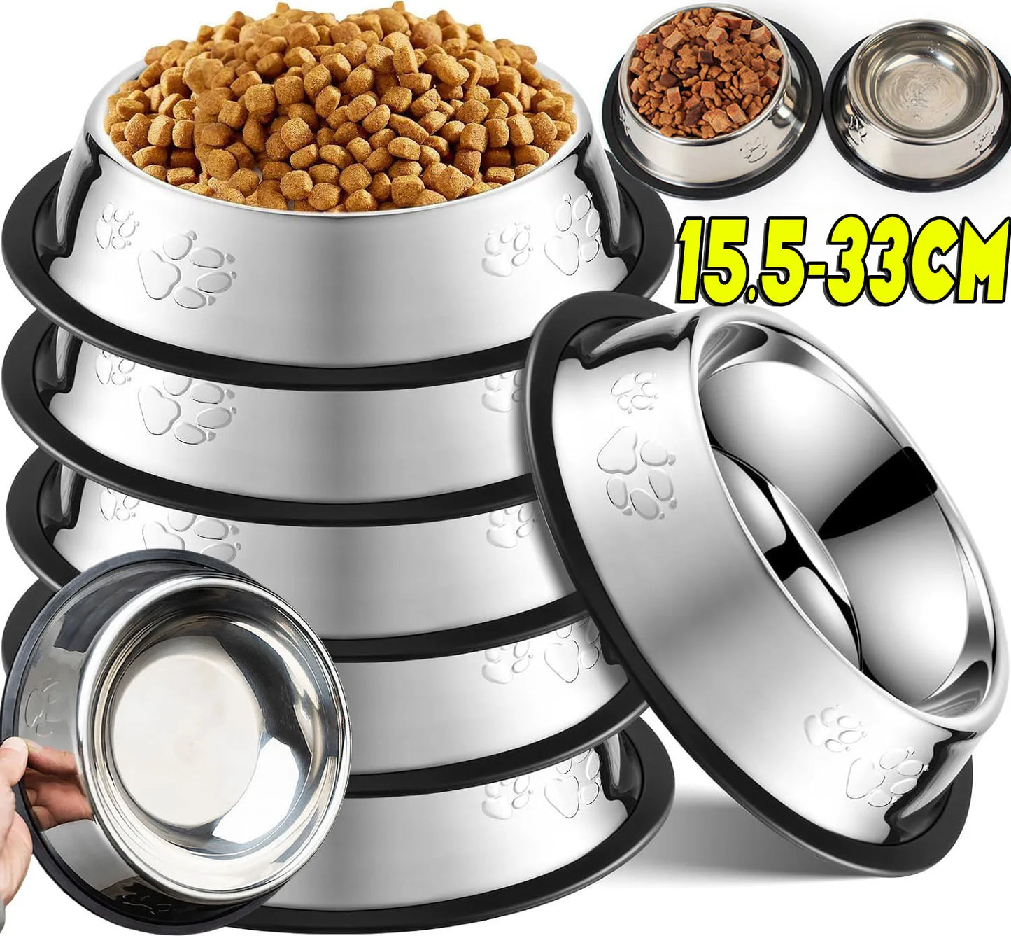 Stainless Steel Non-Slip Pet Food Bowl — Pawprint Design